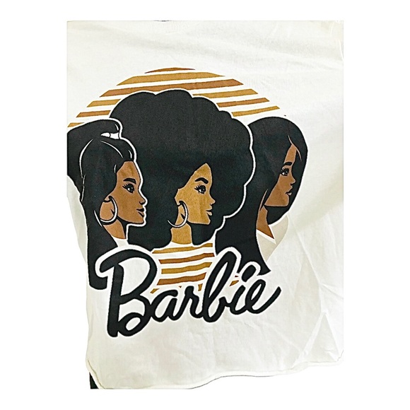 Beautiful black Barbie collage crop rolled hem off-white‎ T-shirt size small new - Picture 8 of 16